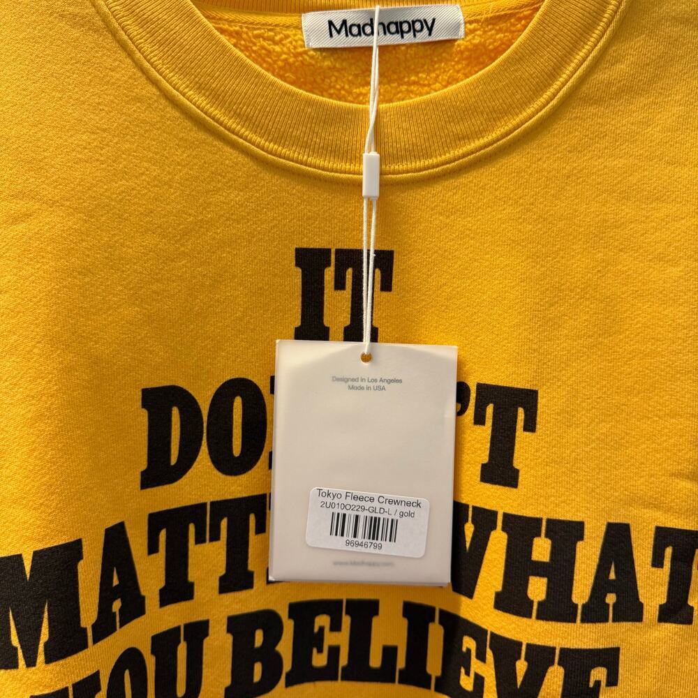 Madhappy Sweatshirt Size Large Yellow Crewneck Tokyo Exclusive Streetwear Pitt - Picture 6 of 6